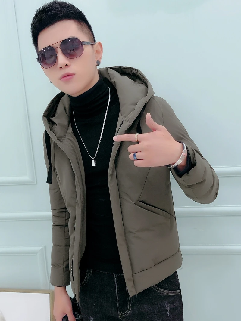 

Slim Fit Short Cotton Jacket for Men Winter Outerwear Small Size Trendy Color Korean Style Coat with Hood Youth Casual ...