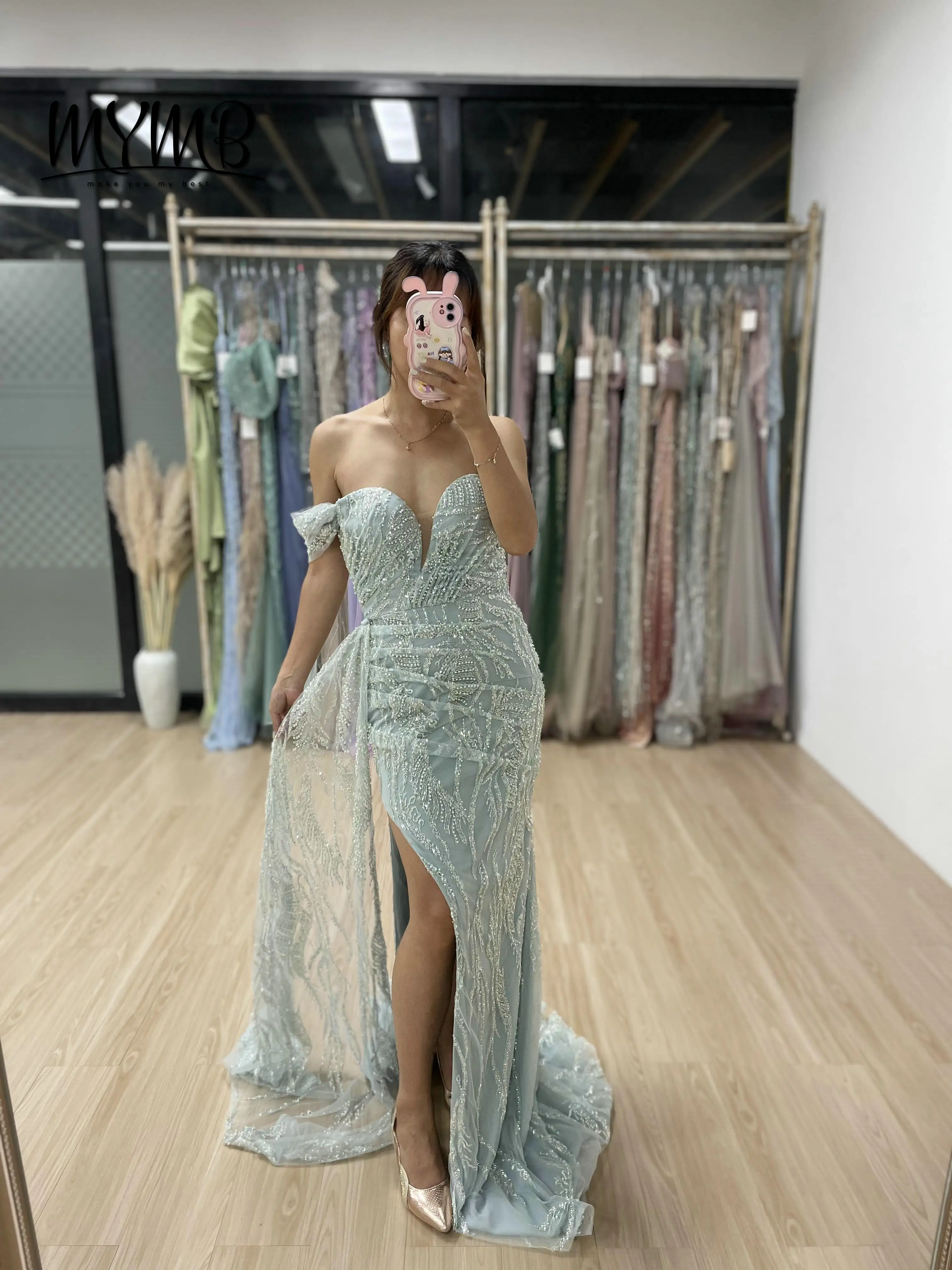 MYMB Exclusive Mermaid Sequined Beaded Embroidered Evening Dresses With Split Sweetheart Wedding Dress Bridal Prom Dress DDS064