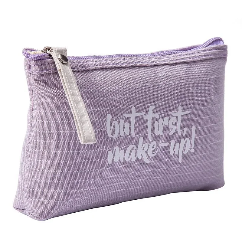 Waterproof Stripe Cosmetic Bags English Letters Zipper Makeup Bag for Women Travel Toiletries Storage Bag Organizer Cosmetiquero