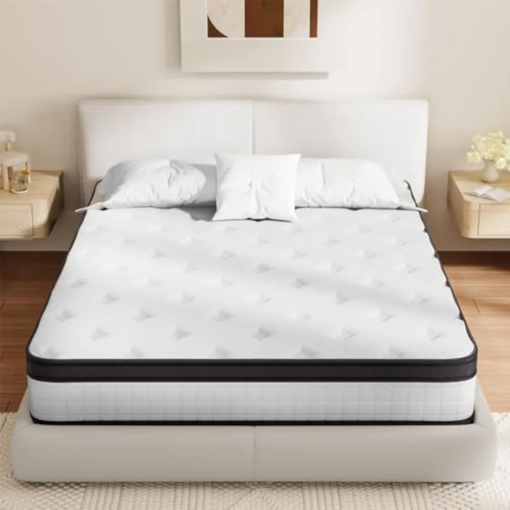 

Mattress, Queen, 10-Inch with Pocketed Coils and Memory Foam for Breathability and Pressure Relief, Mattress in A Box