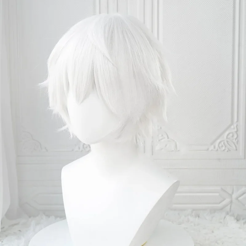 Peluca de Cosplay Anime Kaneki Ken Blanca Corta Esponjosa con Parche para Ojo Sintética Resistente al Calor Juego de Roles para Fiesta 3