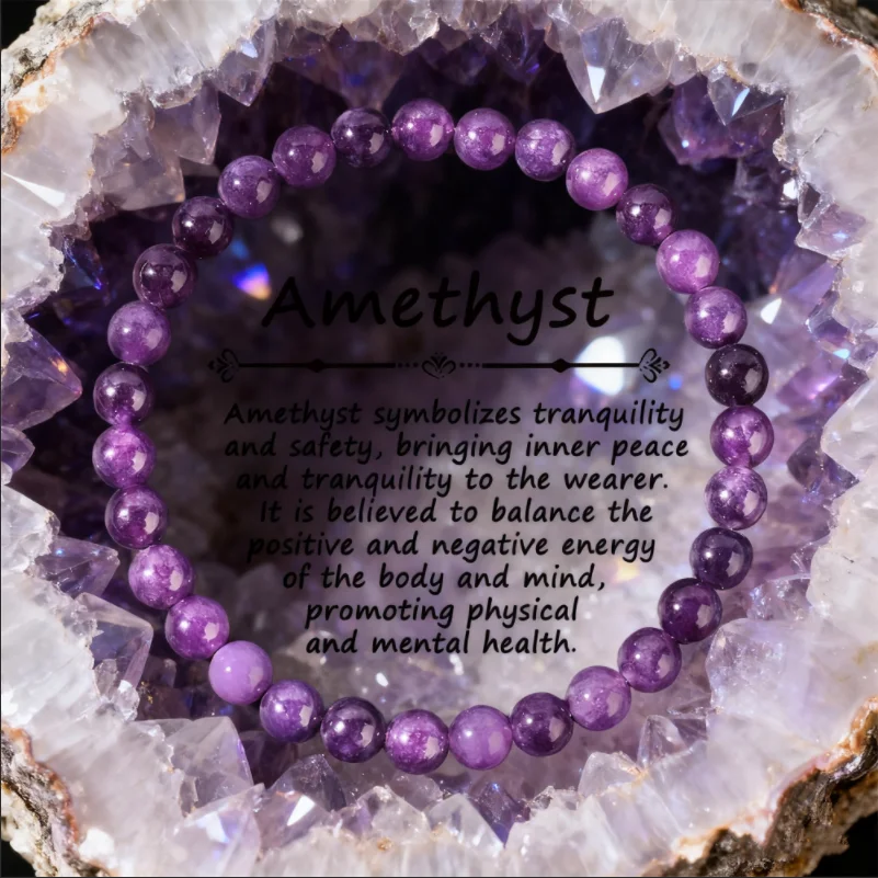 Handgefertigtes Amethyst-Perlenarmband – Kristallschmuck im Boho-Stil für Frauen, dehnbares Design, passend für die meisten Handgelenke, trendiges tägliches Ornam
