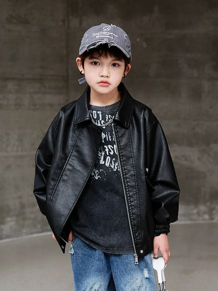 2-15 Years Boys Jackets Children PU Leather Jacket Motorcycle Style Jacket Autumn Fashion Teen Lapel Collar Coats view 4