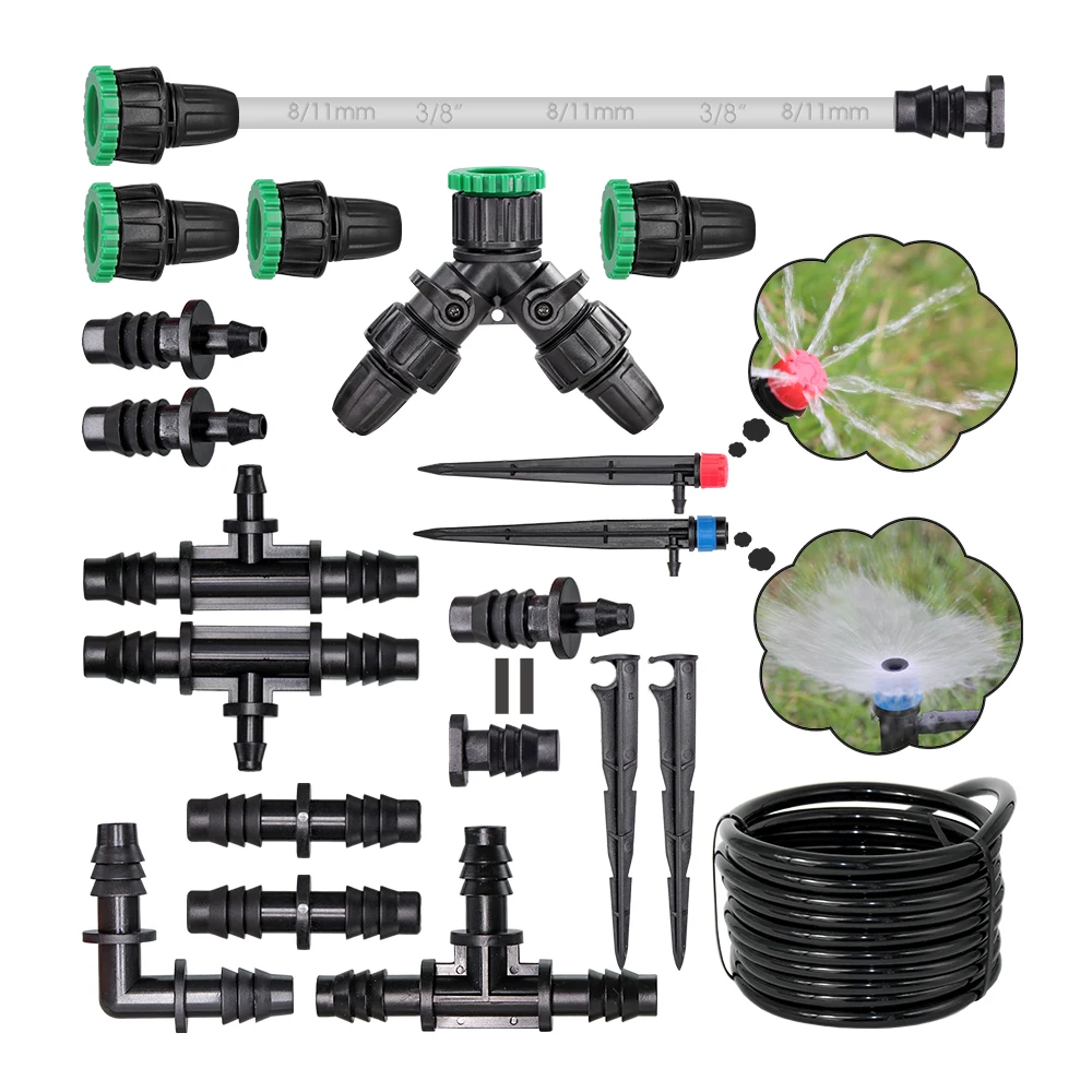 

Мягкий садовый шланг 8/11 мм, поливочная трубка, соединители с зазубринами, соединение крана, 3/8 ''тройник, равный локтю, соединительный адаптер, спринклер