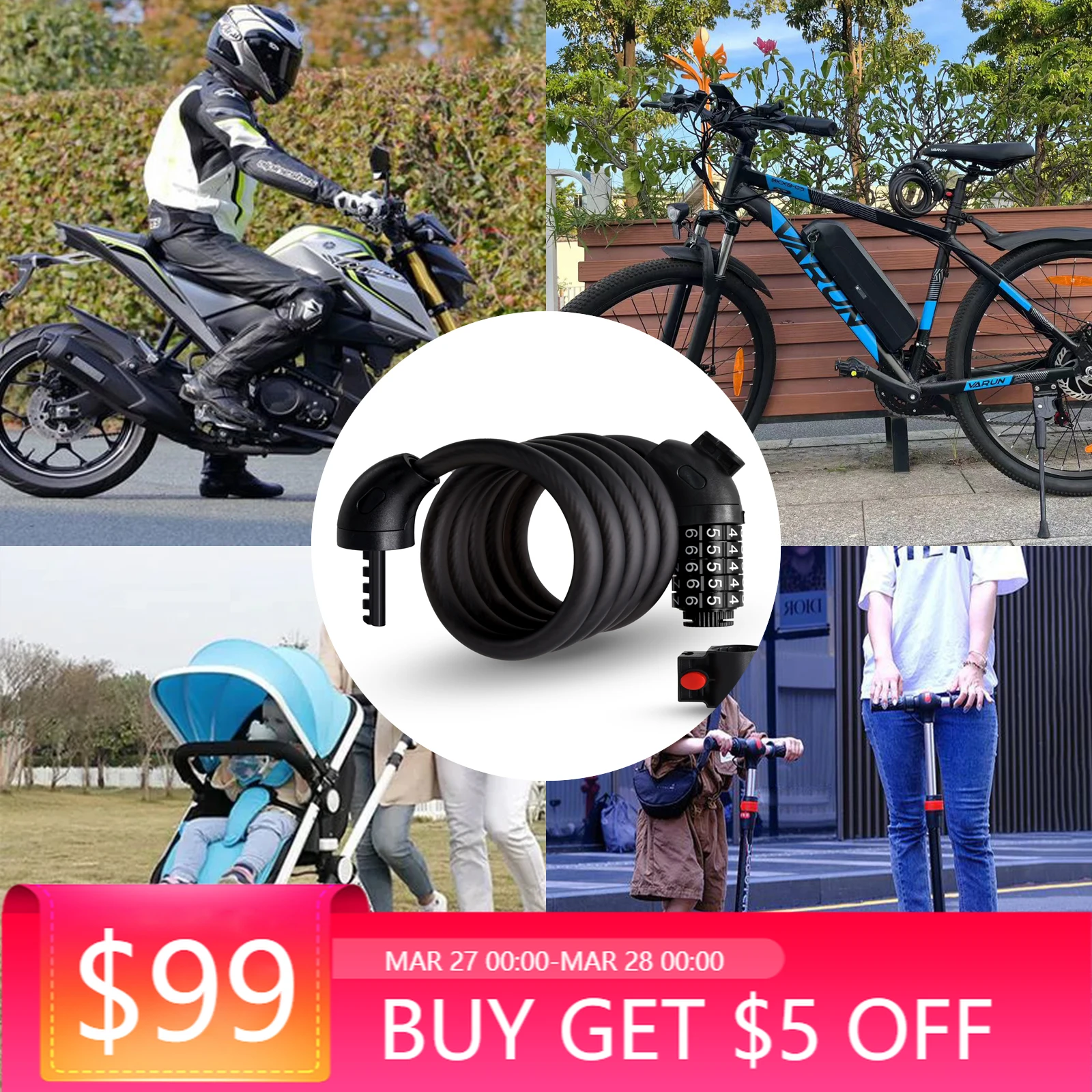 

5-digit Combination Lock Waterproof Anti-theft Custom Cable Bike Lock Bicycle Wheel Lock for Bike