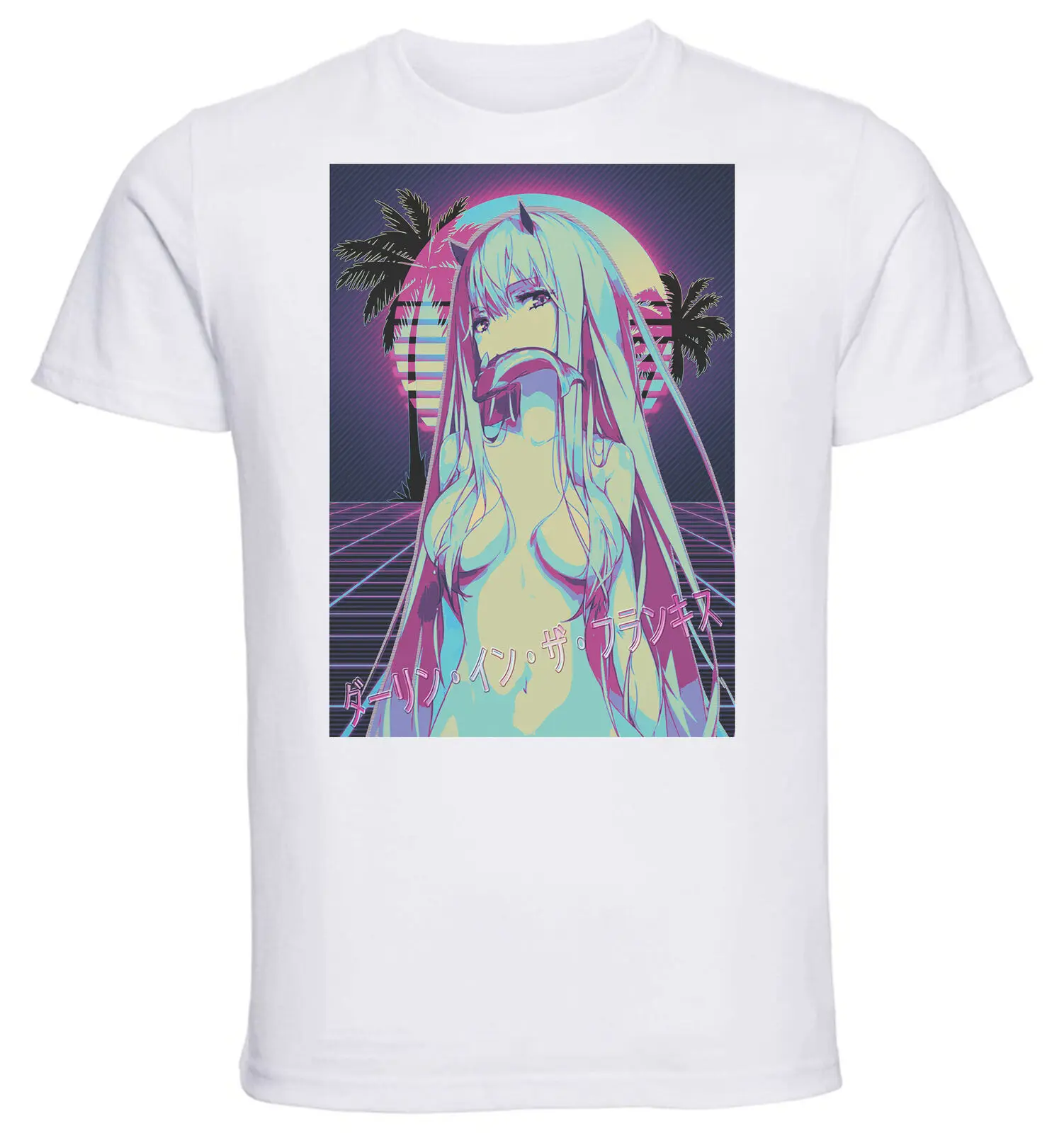 

White - Vaporwave 80s Style - Darling in the FRANXX - Zero Two Variant T-Shirt-