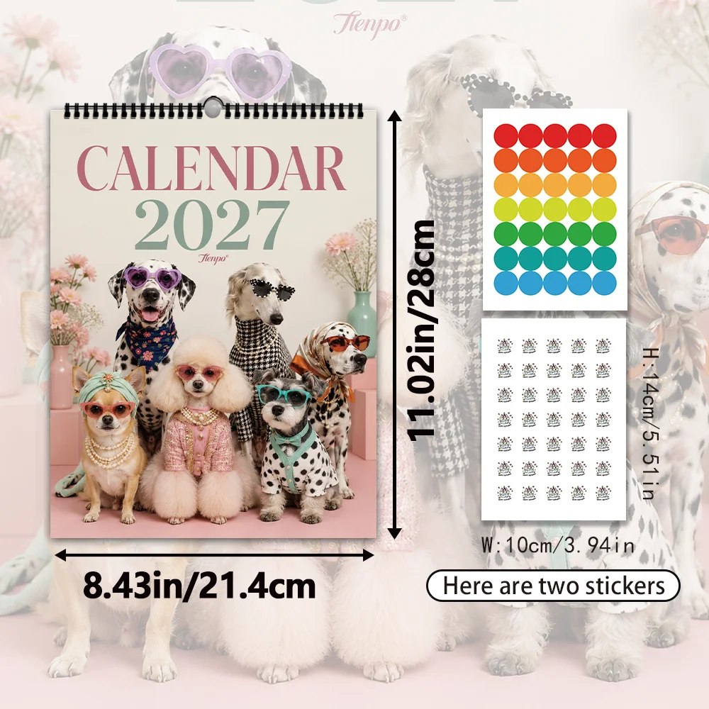 1pc 2027 Wall Calendar, Modern Fashion Dog Theme, 12-Month Monthly Planner, Perfect Gift for Birthdays, Christmas, New Year