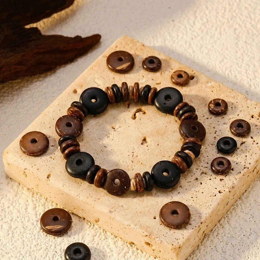 50pcs 6/8/10/12mm Natural Coconut Flat Round Spacer Beads for DIY Handmade Bracelets Necklace Jewelry Making Crafts Accessories