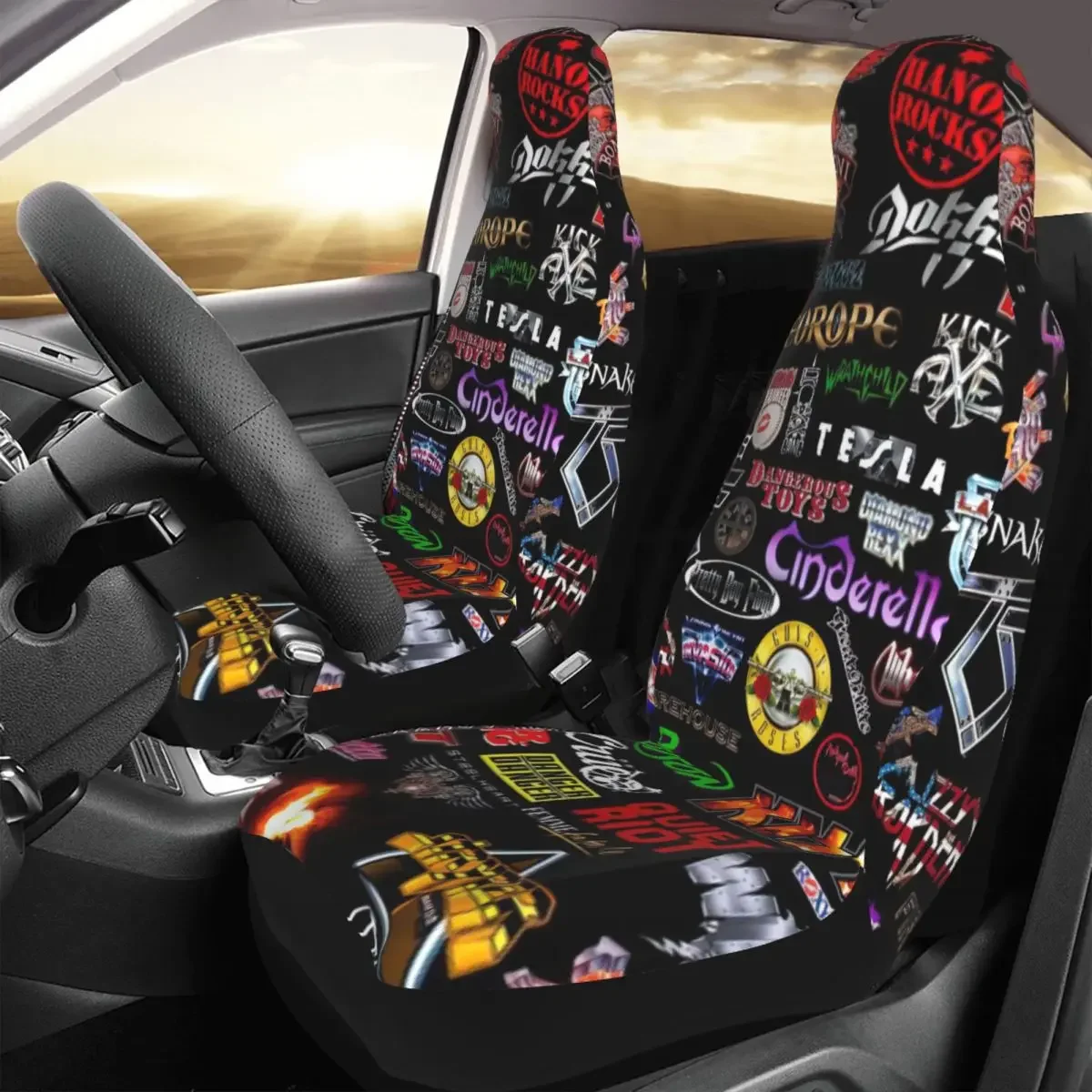 Jaren '80 Gothic Rock Band Gitaar Muziek Autostoelhoes Aangepaste afdrukken Universele frontbeschermer Accessoires Kussenset