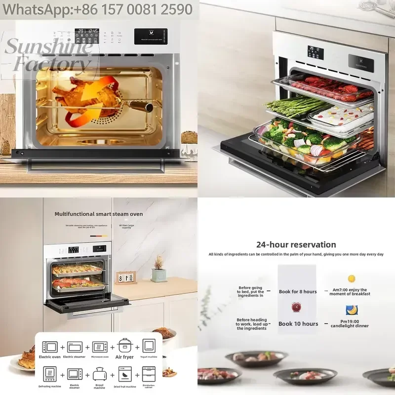 60L Embedded Stainless Steel Electric Steaming Oven with Touch Control Household Large Capacity White Baking All-in-One