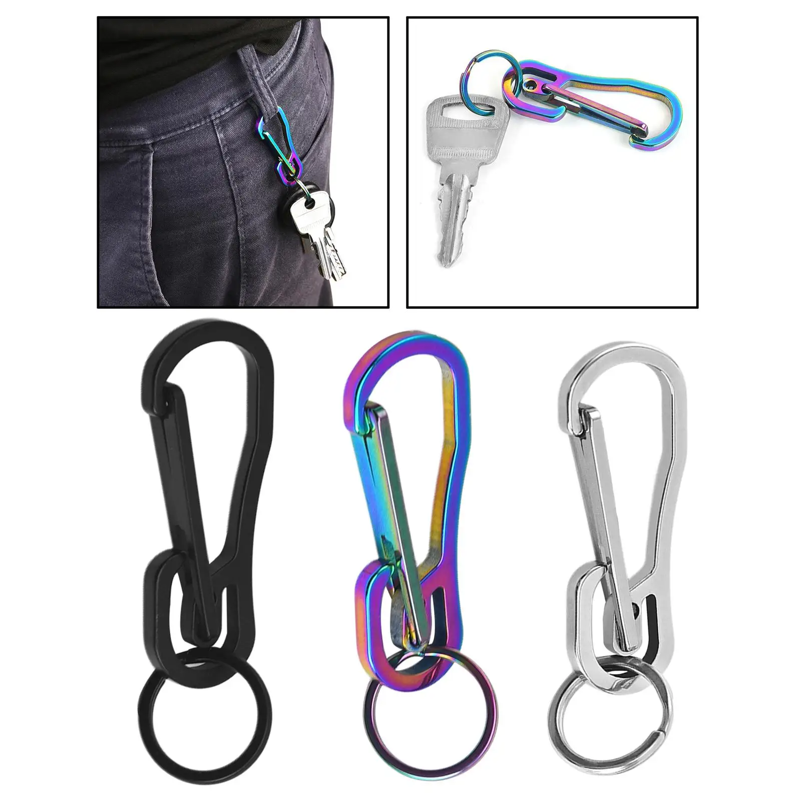 Quick Release Keychain Stainless Steel Carabiner Clip Portable Keyring Holder Chinese Style Good Fortune Pendant for Women Men