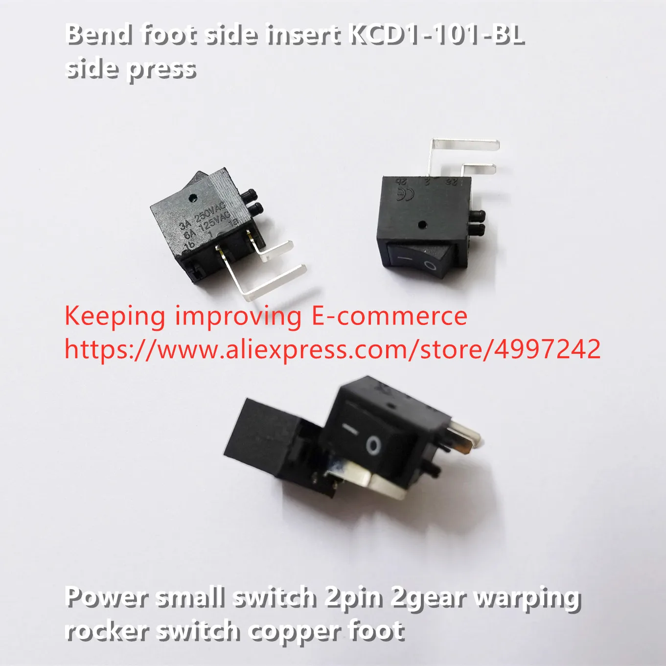 Original new 100% bend foot side insert KCD1-101-BL side press power small switch 2pin 2gear warping rocker switch copper foot