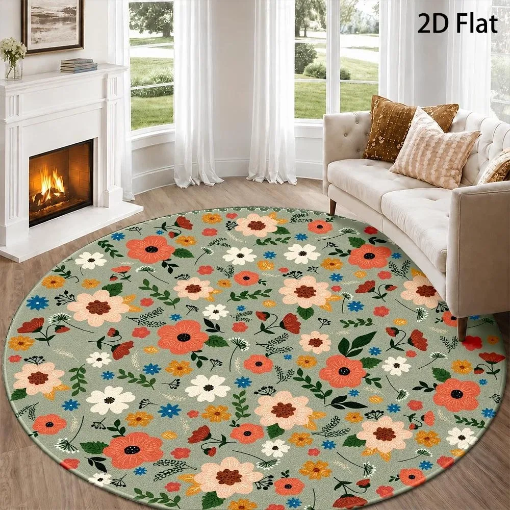 Watercolor Eucalyptus Leaf Round Rug Fresh Green Silver Dollar Foliage Texture Print Circular Floor Mat for Living Room