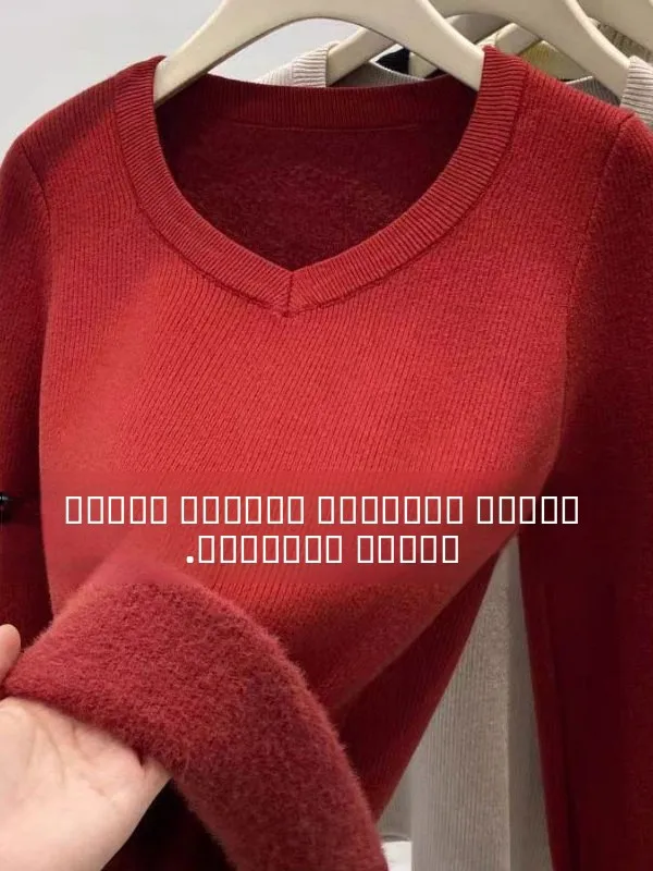

Thiened Fce Warm V-Ne Knitted Base irt Cisas New Year Red Sweater Casual Loose Sle Polyester Fiber Soft Fabric