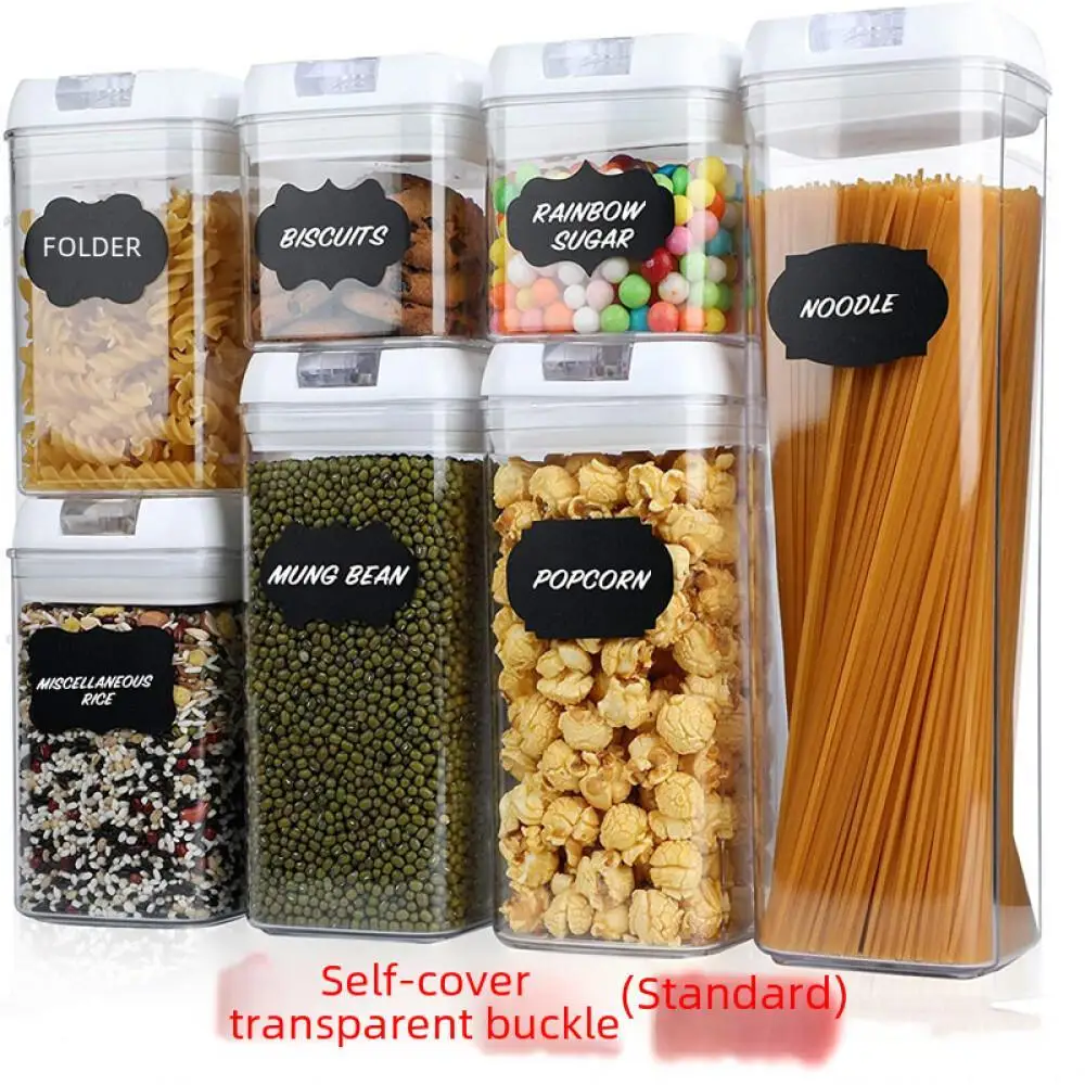 Kitchen Storage Jars Transparent Plastic Containers Square Sealed Food Jar Grains Container Seven Piece Set Wholesale Price