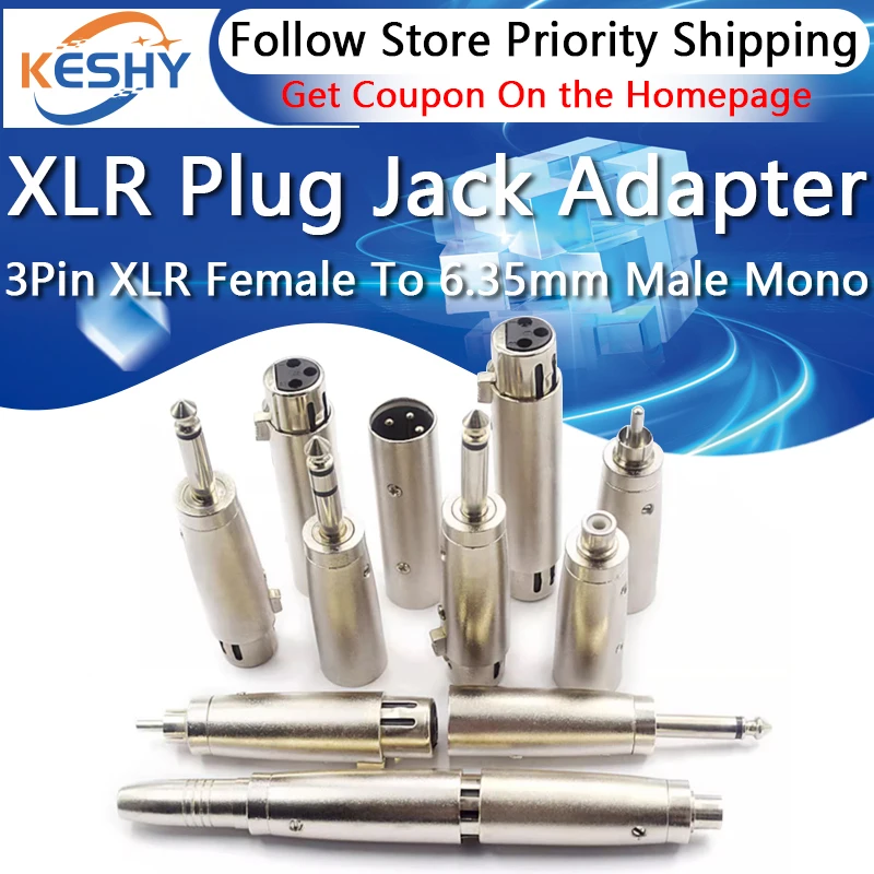 3Pin XLR Female To 6.35mm Male Mono Jack Lead Adapter Microphone 3pin XLR male to RCA female Leader Adapter Nickel Plated