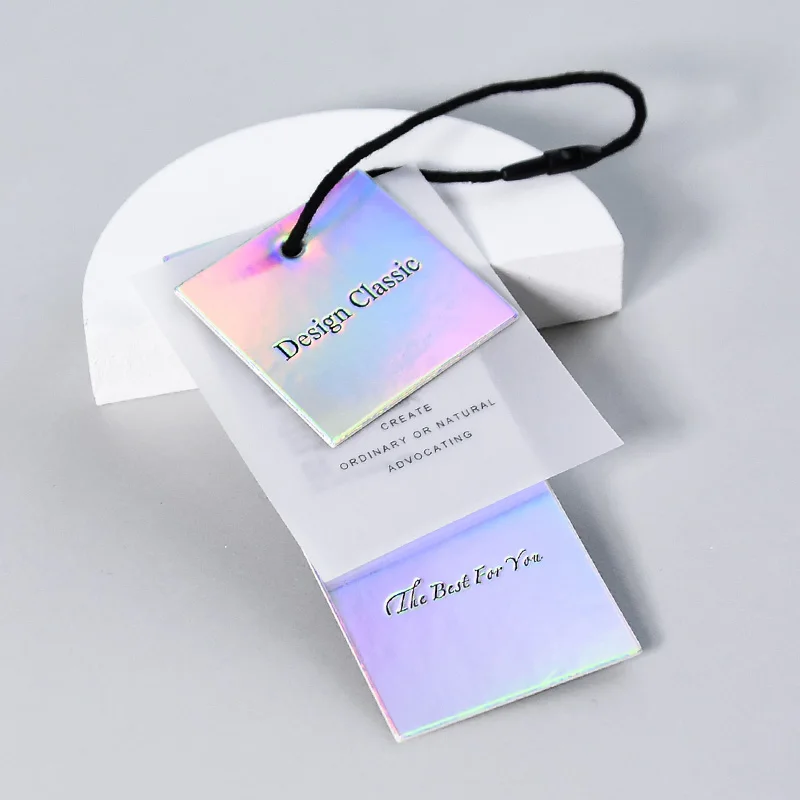 Free Design & Shipping Customized Good Quality Thick and Transparent Clothing Tags Swing Tags Sets Garment Price Label