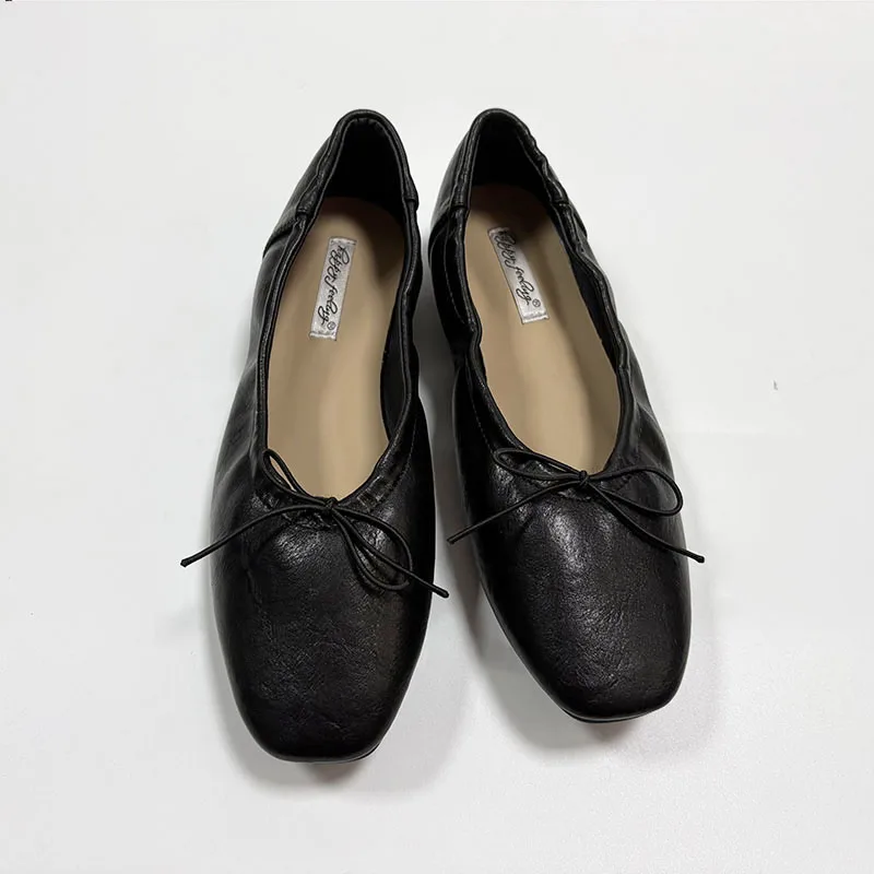 Weiche, modische flache Ballerinas mit Schleifenknoten zum Anziehen, neue Frühlings- und Herbstschuhe für Damen. – Detail 3