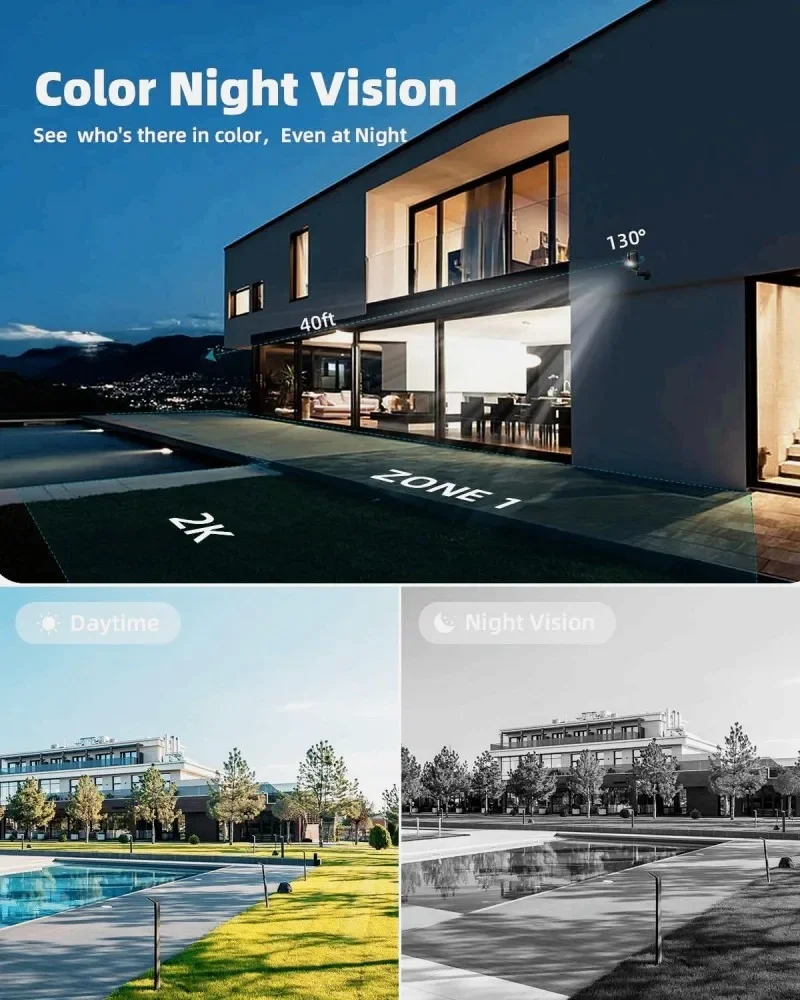 Kamera Solar Ubox App Dual Wire-Free 4K UHD 10x Zoom Floodlight Night Vision Waterproof A50 8MP 4G H.265 WIFI Network CMOS Cloud