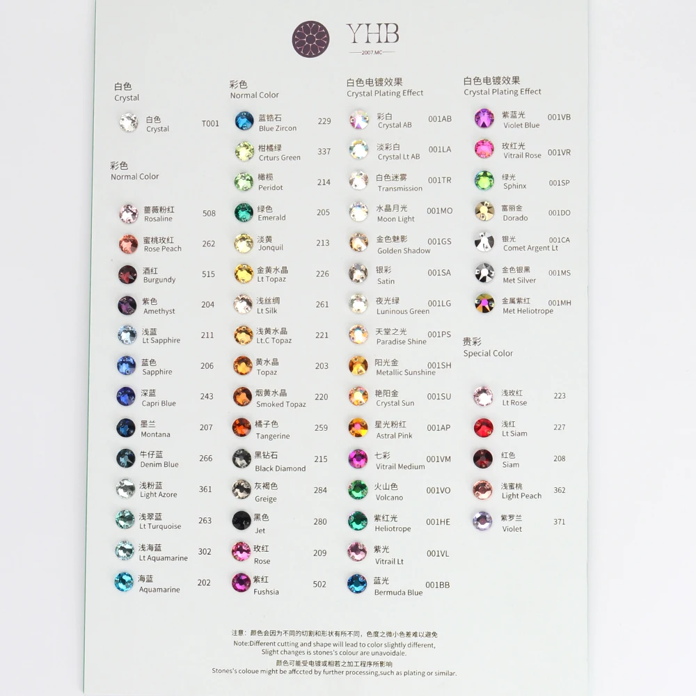 

Sewing on rhinestones color card