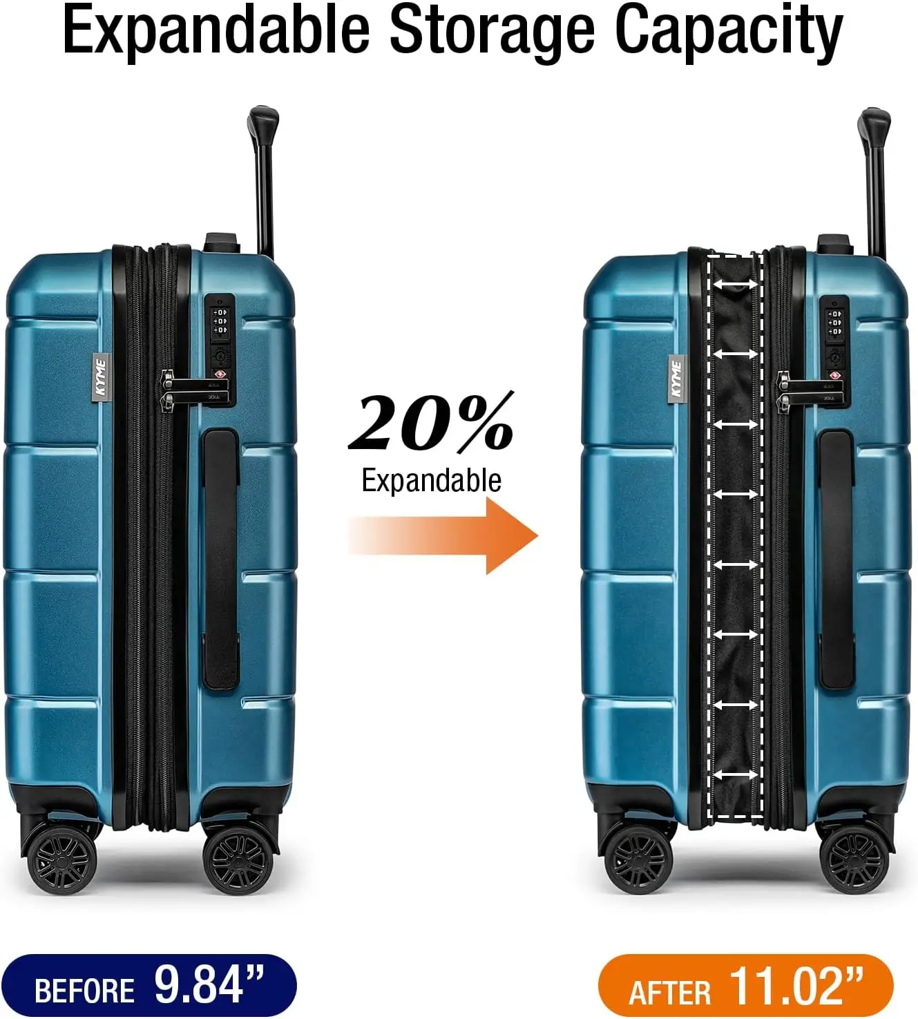 Kyme Hardside Expandable Carry On Luggage 22X14X9 Airline Approved,20 Inch Hard Shell Suitcase With Double Spinner Wheels Tsa