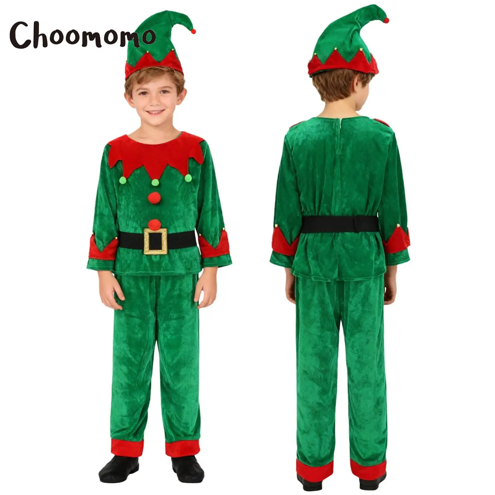 الفتيات عيد الميلاد قزم زي عيد الميلاد سانتا كلوز مجموعة كاملة مع قميص السراويل قبعة آذان حزام جوارب السنة الجديدة فستان بتصميم حالم