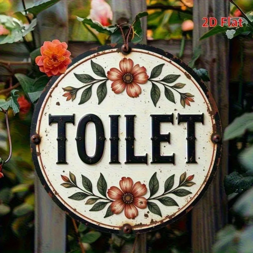 Vintage Toilet Sign Retro Faux Wood Bathroom Decor Humor Easy Install Home