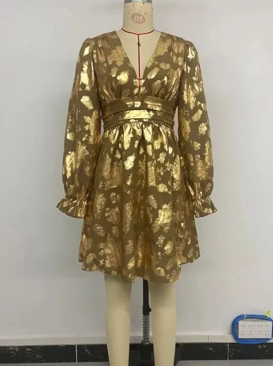 

Women High Waist Casual Dresses Temperament Commuting New Autumn Retro Party Elegant Style Women's Irregular Hot Stamping Dress