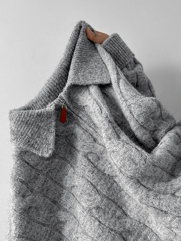 

Мужской свитер свободного кроя на молнии, американский стиль, вязаный, с отложным воротником, из крученой пряжи, повседневная одежда, зимний сезон