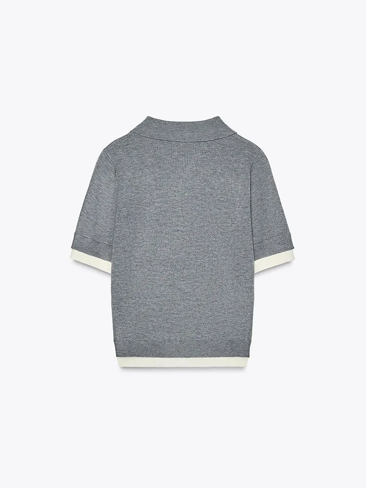 

Весенний новый женский вязаный повседневный топ с воротником ort Sve irt, универсальный топ для поездок на работу, стандартная длина, другой материал 00%