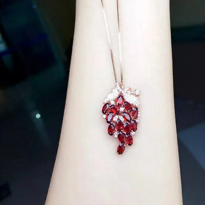 High Quality Natural Stones Red Garnet 925 Sterling Silver Necklace with Chain Drop Pendant Mozambique Grape Women jewelry Gift