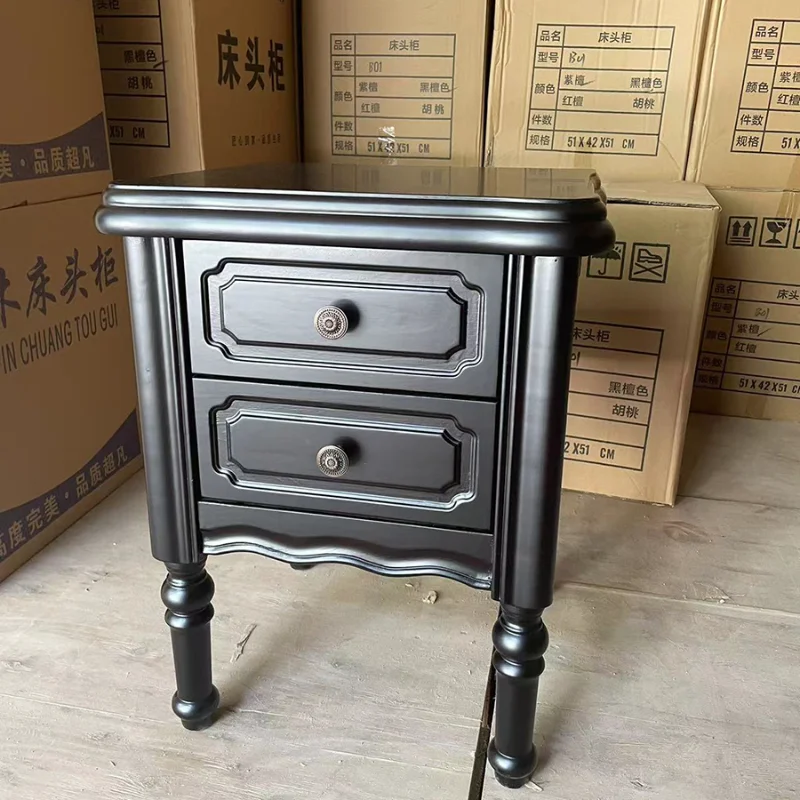 

American solid wood bedside table Modern European home bedroom Small bedside table Black high storage cabinet