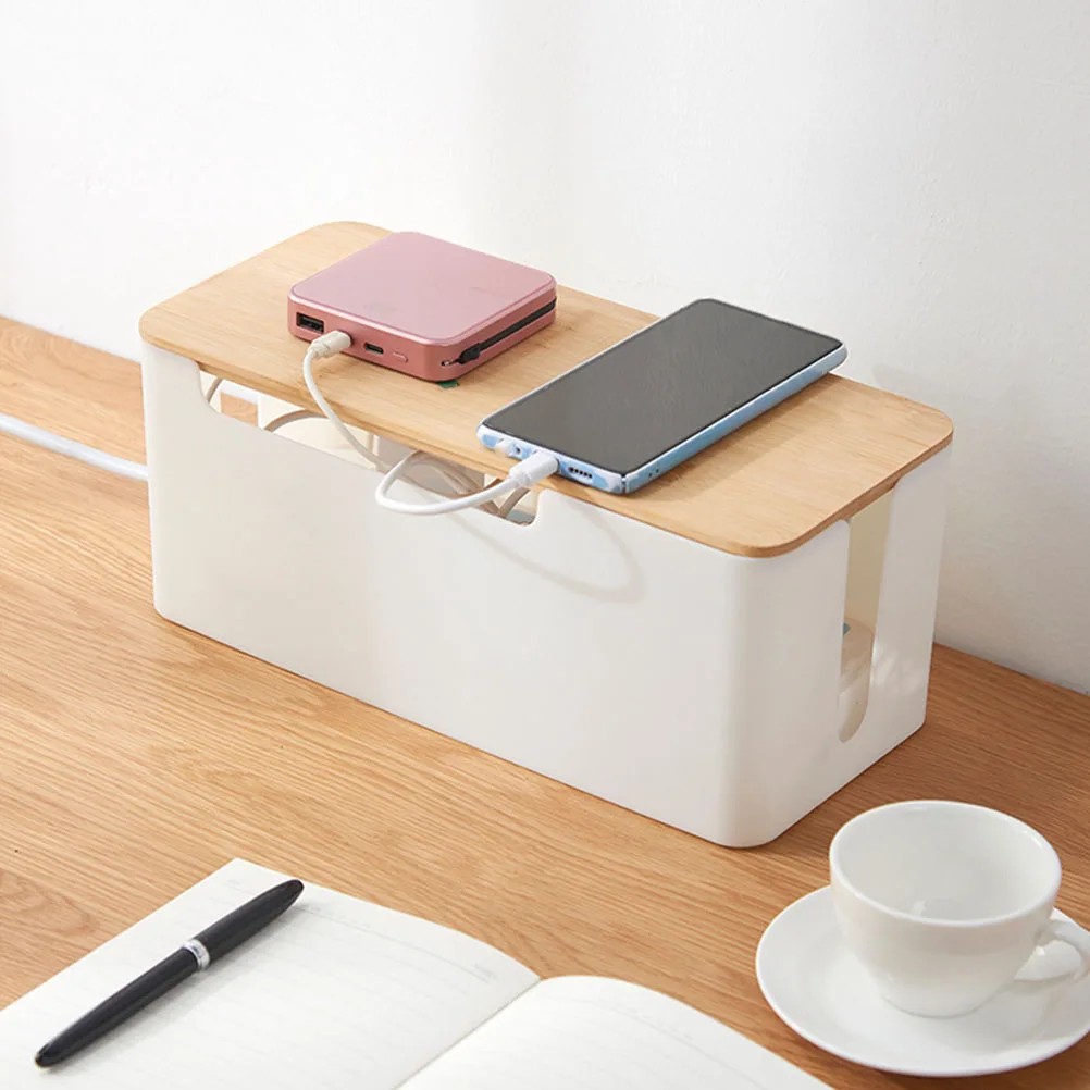 

Bamboo Lid Cable Storage Box Large Capacity For Power Cords Data Cables Socket Board Charging Station Cord Organizer Case