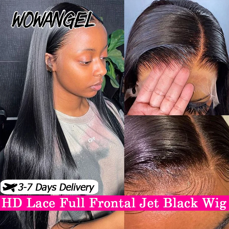 Wow Angel 34in 13x6 HD Lace Frontal Wigs Jet Black Straight Human Hair Wigs Melt Skins Pre Plucked Brazilian Hair For Women