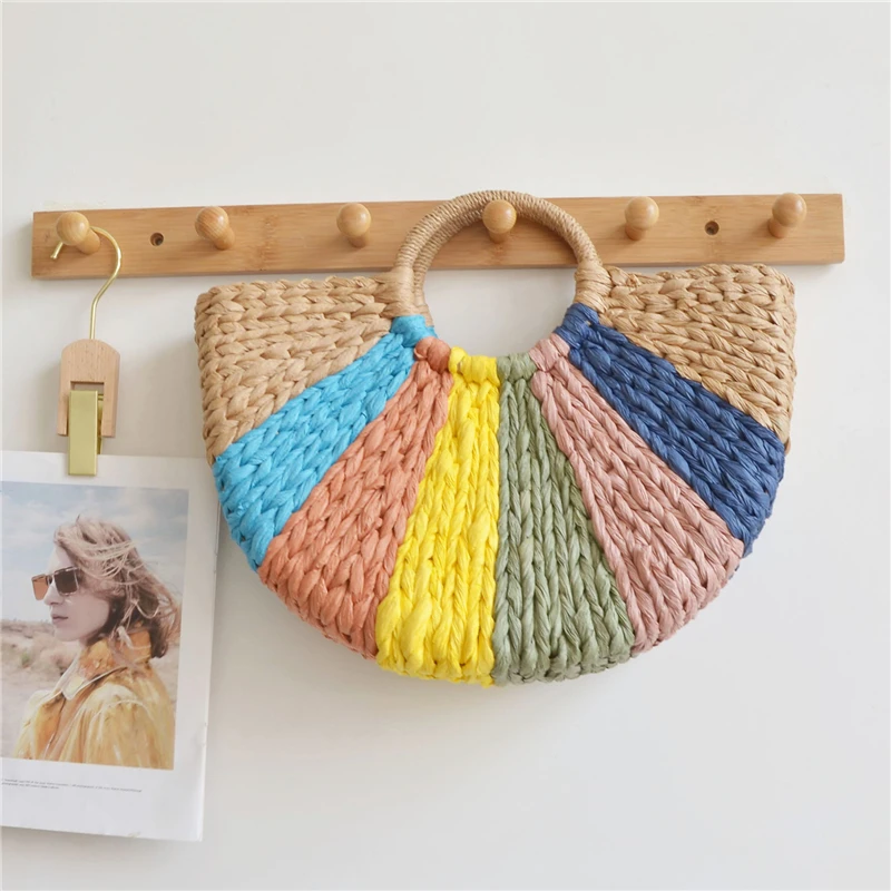 Large Capacity Female Casual Travel Tote Fashion Bolsos Mimbres Paja Women Handbag Rattan Wicker Straw Woven Half-round Bag