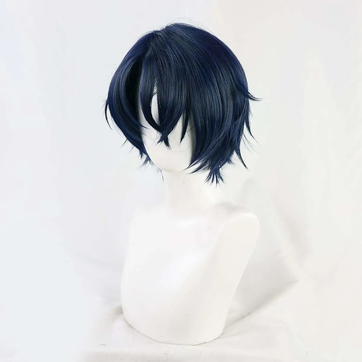 Men Promise of Wizard Shino Cosplay Wig Dark Blue Short Spiky Hair Heat Resistant Synthetic Hair Wig for Anime Cospla