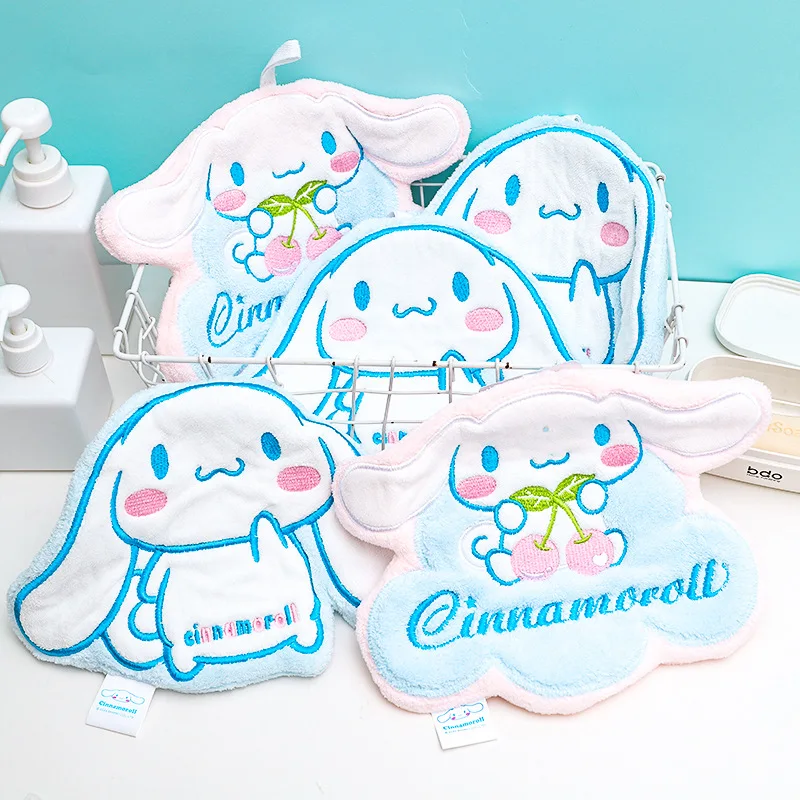 Sanrio Cinnamoroll Anime Plush Cleaning Towel Hanging Hand Towels Loops Quick Dry Soft Absorbent Microfiber