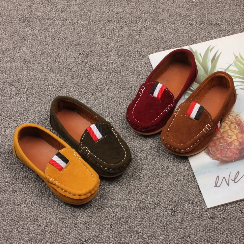 Spring Boys Girls Moccasin Loafers Soft Suede Slip-On Kids Flats Formal Flexiable Sole Casual Boat Shoes for Children 21-36
