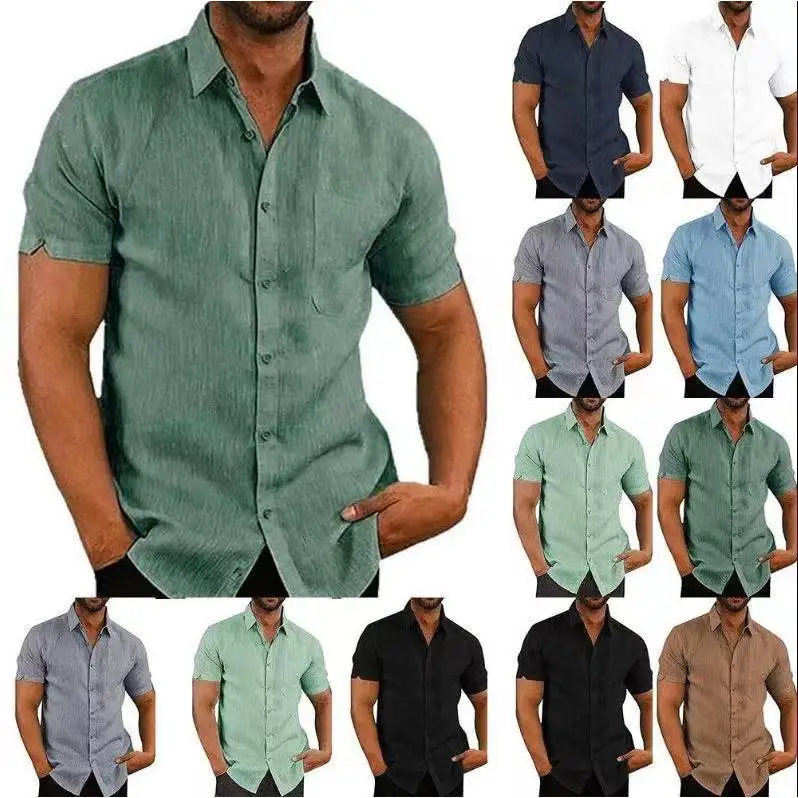 

Мужской воротник Or Swedi Linen irt Briti Sle Color Splice Ткань 00% льняной Ordinary Thin Summer Faion