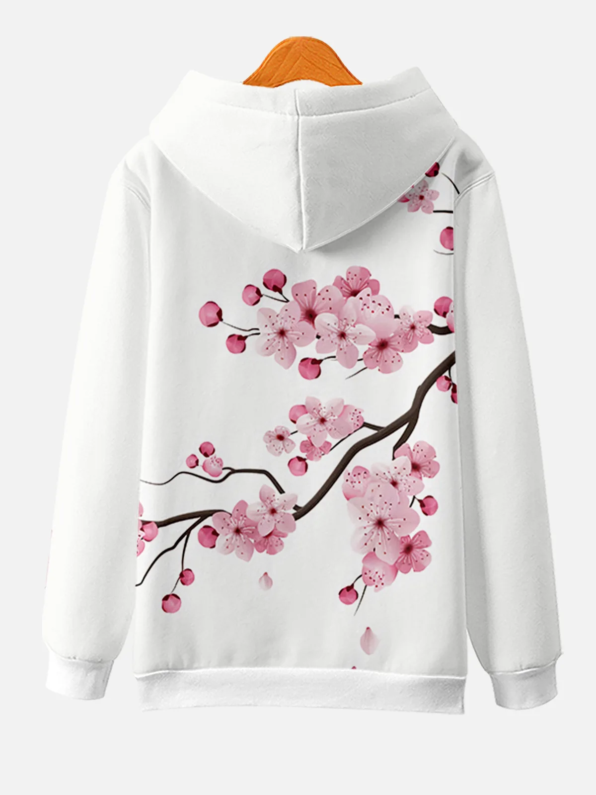 Autumn Newest Fashion Men Women Plum Floral Printed White Long Sleeve Hoodie Pullover Sweater Casual Streewear Sweatshirts