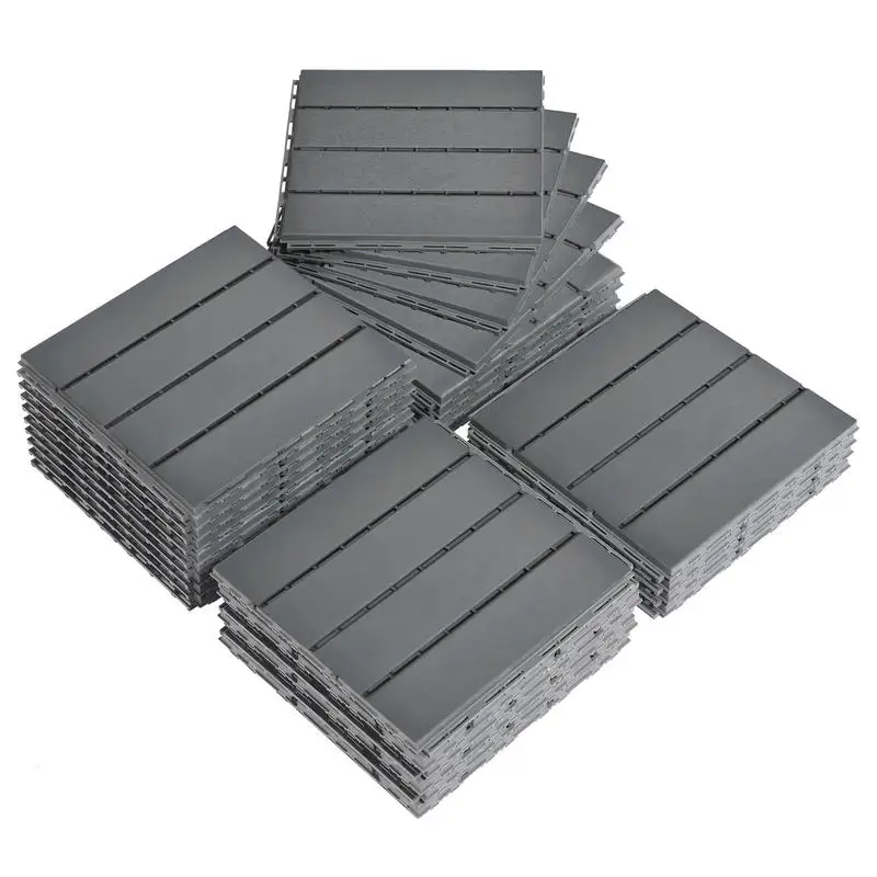 

27pcs 30*30*2cm Dark Gray PE Plastic Wood Grain Outdoor Flooring