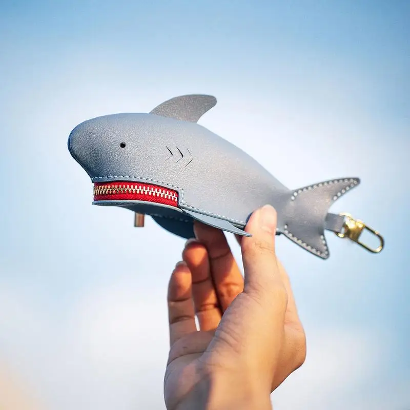 Shark Keychain Holder Cute Small Case Animal Zipper Keychain Change Purse Cartoon Cosmetic Items Bag Small Wallet