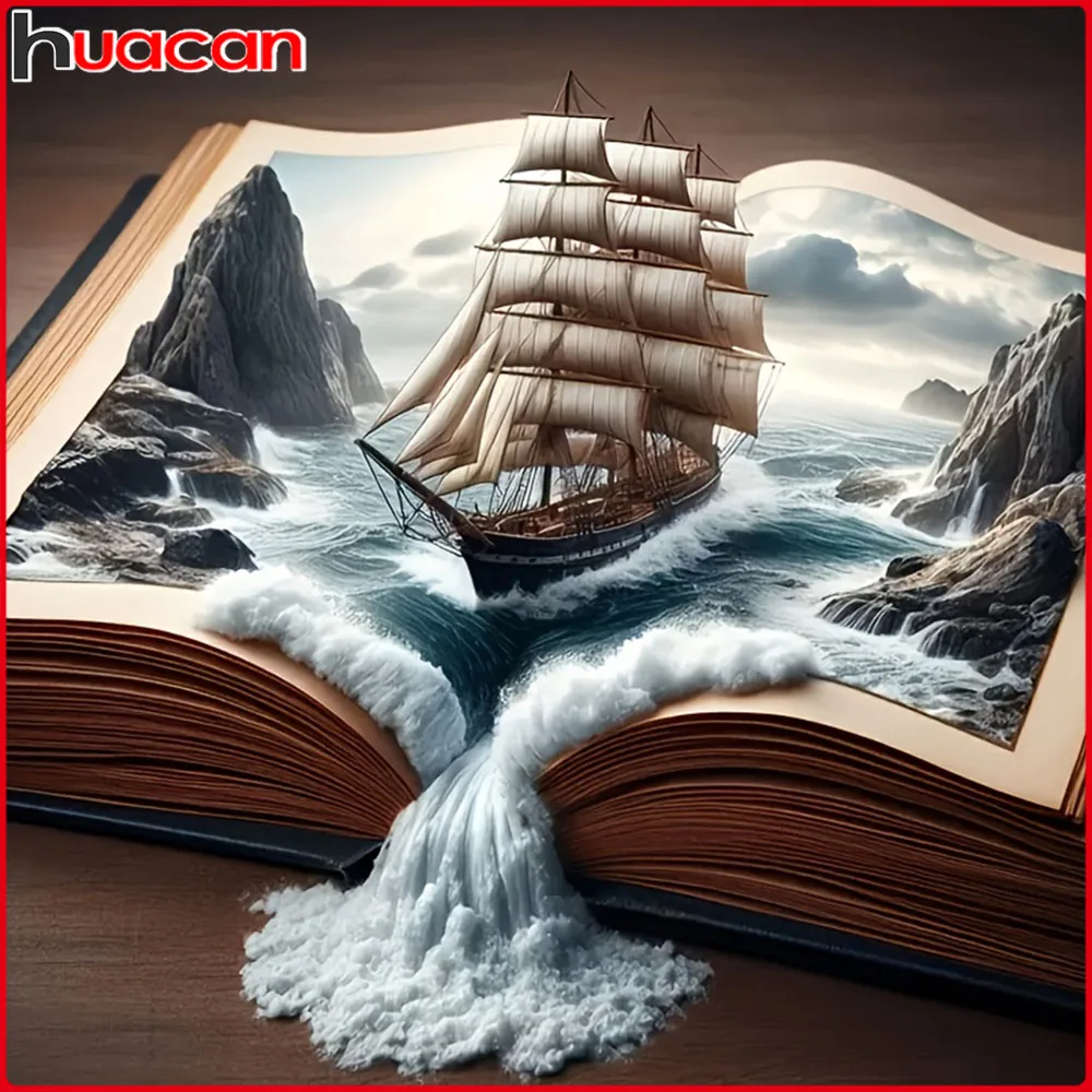 Huacan Book Diamond Painting Vollquadratische und runde Stickerei im Angebot: Segelboot-Neuheiten zur Heimdekoration