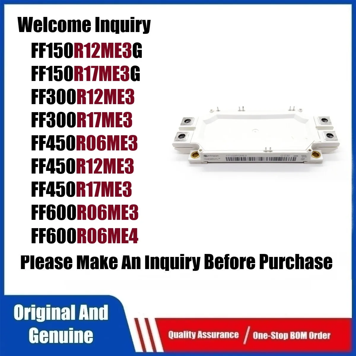 

New Genuine FF150R12ME3G FF150R17ME3G FF300R12ME3 FF300R17ME3 FF450R06ME3 FF450R12ME3 FF450R17ME3 FF600R06ME3 FF600R06ME4 Module