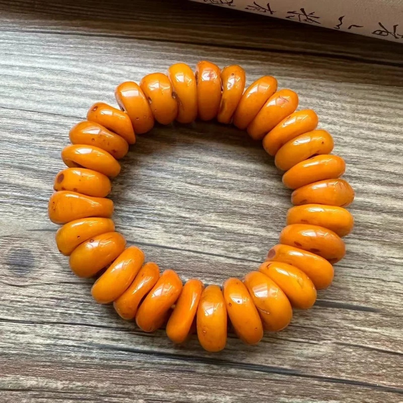 Second-Generation Tibetan-Style Old Beeswax Bracelet Male Resin Barrel Beads Trade Fair Stall Ghost City Crafts Tibet Ethnic Sty