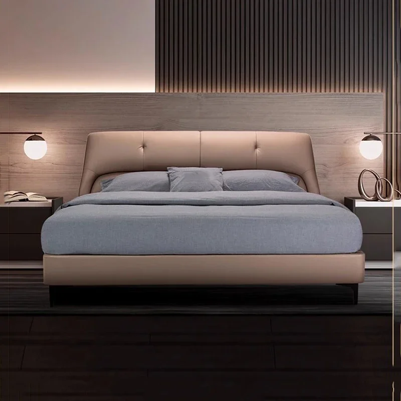 Soft Bedroom Double Bed Waterproof Luxury High End Upholstered Modern Bed Leather Wooden Sleeping Camas De Casal Furniture