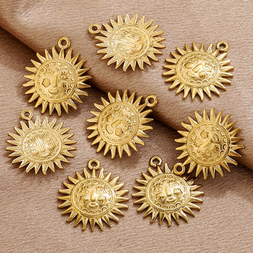 

5pcs Stainless Steel Smiley Sun Charms Vintage Gold Plated Jewelry Making Accessory for DIY Earring Necklace Materials Wholesale