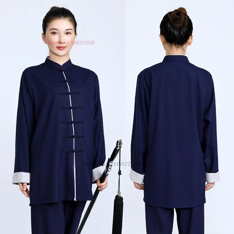2026 chinese kung fu martial arts tai chi tops+pants set cotton linen taiji wushu wing chun training uniform stage performance view 2