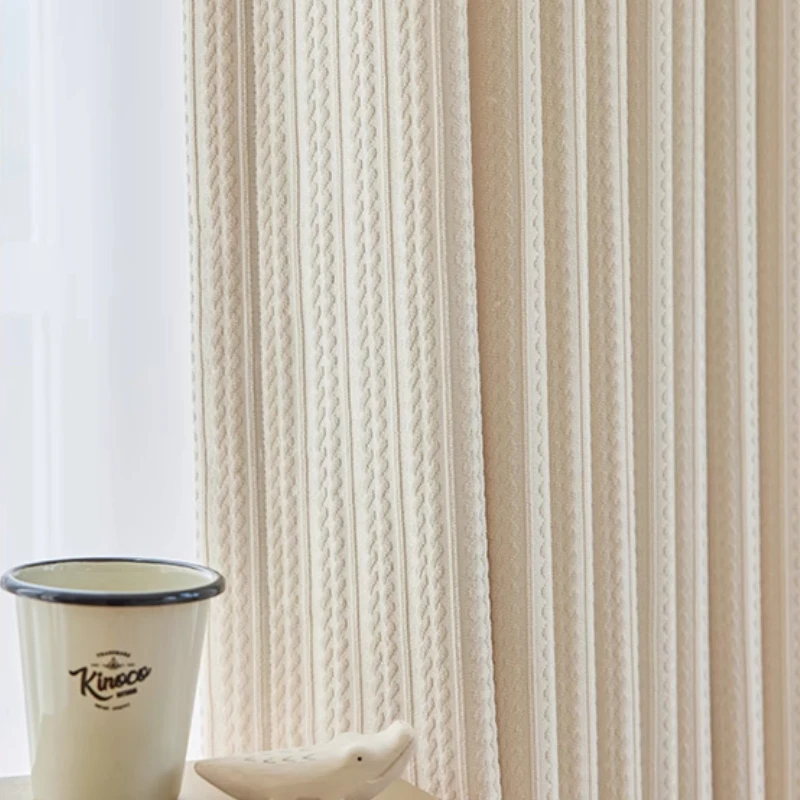 Custom Cream White Jacquard Thickened Chenille Blackout Curtains for Living Room Bedroom French Window Balcony Window