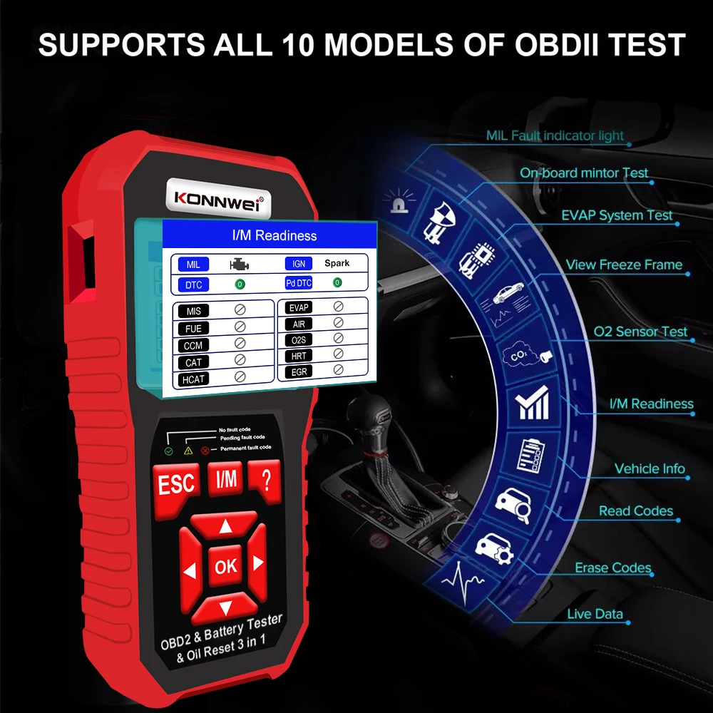 KONNWEI KW890 Obd2 الماسح الضوئي جهاز اختبار بطارية النفط إعادة تعيين أدوات التشخيص 3in1 محرك السيارة المهنية تحقق قارئ رمز السيارات